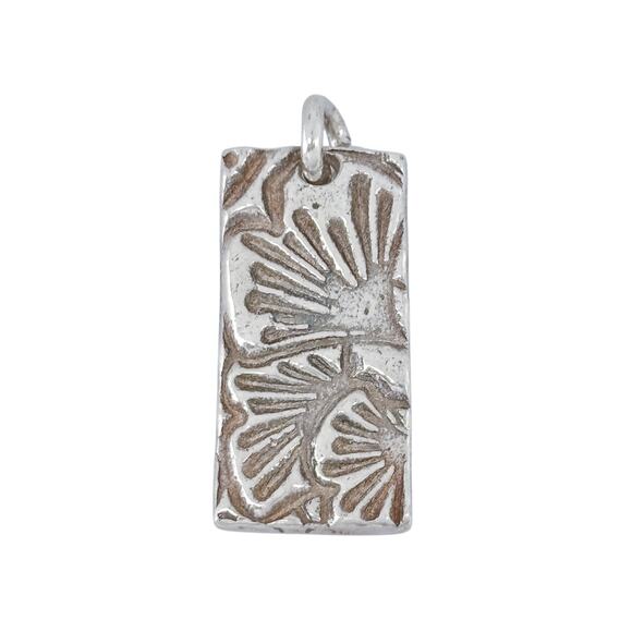 Vintage Sterling Silver 925 Rustic Leaf Flower Hand Tooled Design Pendant - Picture 2 of 6